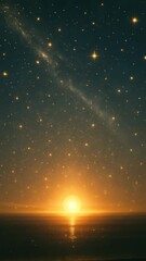 Wall Mural - a mesmerizing video concept of a sunset over the ocean, captured from a low angle, with a starry sky