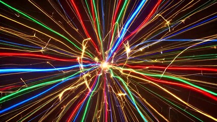 Wall Mural - Energetic light trails exploding from a central point, a captivating display of vibrant colors and
