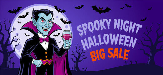 halloween sale banner template. vampire costume. halloween promotion poster sale banner design. hall