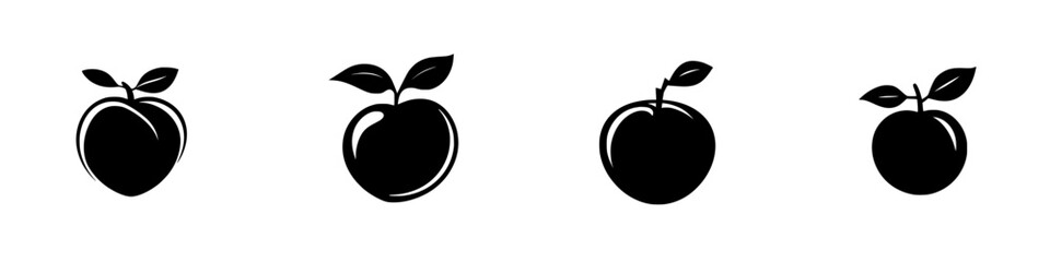 Wall Mural - Minimalist black-and-white vector illustrations of simple fruit silhouettes depicting apples in various styles