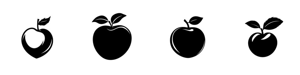 Wall Mural - Various black-and-white minimalist apple silhouettes in a vector illustration style showcasing fruit designs