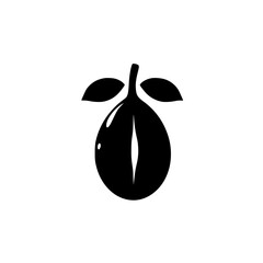 Wall Mural - Minimalist black-and-white vector illustration of a simple silhouette of a fruit with leaves