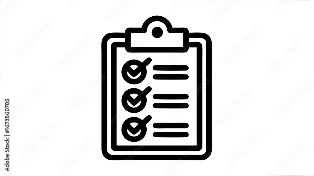 Minimal Black and White Clipboard Icon Featuring a Checklist with Three ...