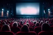 © aletia2011 - Audience In A Movie Theater Watching A Film On A Great Blank Screen With Red Seats Surrounding Them
