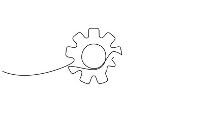 Wall Mural - Gear wheels continuous one line drawing animation. Full length animation 4k video