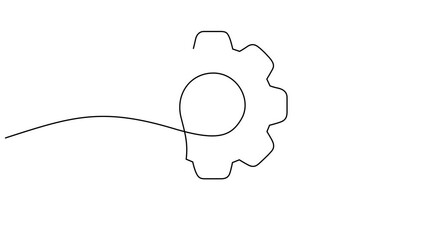Wall Mural - Gear wheels continuous one line drawing animation. Full length animation 4k video
