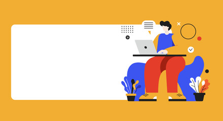 Modern illustration of a man working on a laptop, ideal for business, online education, or digital communication concepts. Features ample copy space.