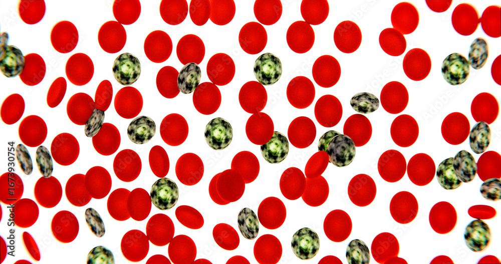 High resolution 3D rendering of infected blood cells with pathogens ...