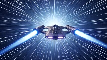 Wall Mural - Futuristic spaceship hurtling through a light tunnel, depicting high-speed travel, the cosmic