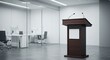 © julakhabegum - Wooden Podium with Microphones in a Bright Modern Office Meeting Room lectern speaker
