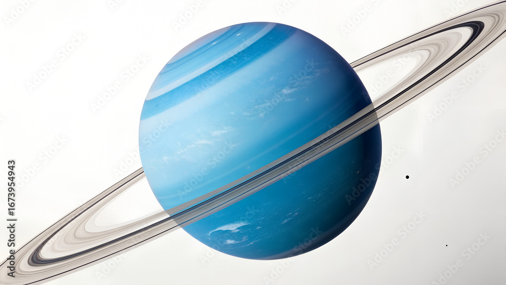 Blue planet with rings resembling Saturn floating in bright space ...
