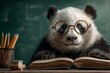 © paffy - Smart panda with glasses reading book in classroom. Concept of teacher, knowledge, and back to school education