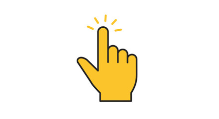 Yellow Hand Clicking or Tapping with Index Finger and Sparkles on White Background