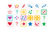 © RABBY - Colorful icons with hearts stars question marks and arrows symbols