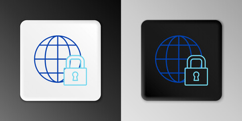 Wall Mural - Line Global lockdown - locked globe icon isolated on grey background. Colorful outline concept. Vector