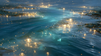 Wall Mural - celestial river of lights: a mesmerizing spectacle of a luminous river, reflecting a myriad of twink