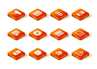 Wall Mural - Set Mobile with exclamation mark, House under protection, Server security key, Safe, Incognito mode, Server, Data, Web Hosting, Exclamation triangle and icon. Vector