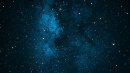 Wall Mural - Flying Through The Stars And Blue Nebula In Space. Galaxy exploration through outer space towards glowing milky way galaxy