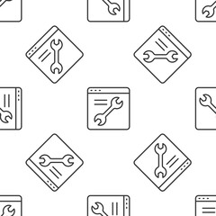 Wall Mural - Grey line Browser setting icon isolated seamless pattern on white background. Adjusting, service, maintenance, repair, fixing. Vector