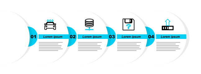 Wall Mural - Set line Loading, Unknown document, Server, Data, Web Hosting and Car wash icon. Vector