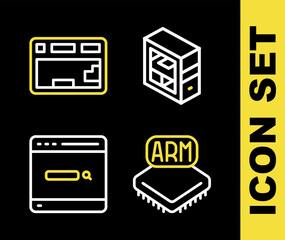 Wall Mural - Set line Computer, Processor, Search engine and Keyboard icon. Vector
