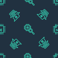 Wall Mural - Set line Processor CPU, Chat bot and on seamless pattern. Vector