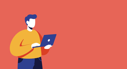 Modern illustration of a person using a laptop, representing remote work, online learning, or digital communication. Ideal for technology, business, or lifestyle concepts.