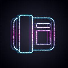 Wall Mural - Glowing neon line Telephone handset icon isolated on black background. Phone sign. Vector