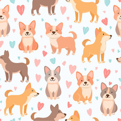  Adorable cartoon dogs and hearts repeat pattern.