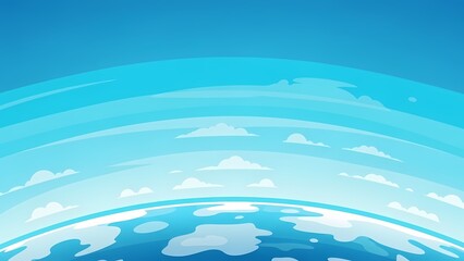 Vector illustration of a planet's atmospheric layers with blue sky and clouds from space
