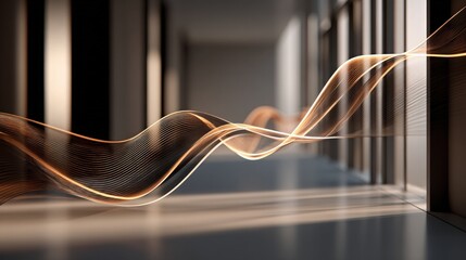 Wall Mural - Hallway with Abstract Flowing Orange Lines