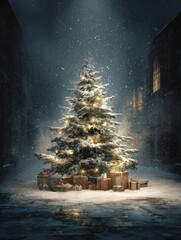 Wall Mural - christmas greeting card with christmas tree