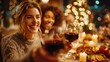 © Johannes - holidays and celebration concept  happy friends having christmas dinner at home and drinking red wine no logos no brands ar 169