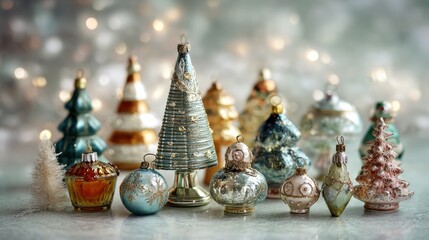 Wall Mural - christmas composition of christmas tree toys on a blurred silver background no logos no brands ar 16