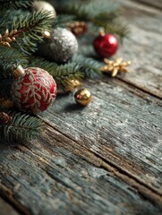 Wall Mural - christmas decorations on a rustic wooden surface