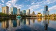 orlando florida usa downtown city skyline on eola lake no logos no brands ar 169