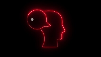 glowing neon Profile of thinking man with dots. neon profile notification icon animation on black background. Customer service icon animation. message box chat news user dots sign symbol.