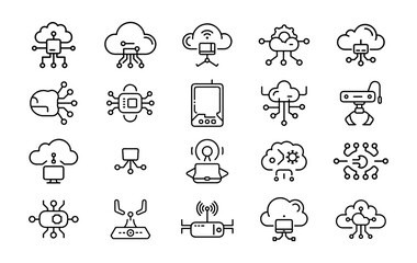 Modern technology icons representing cloud computing ai networking and data transfer for digital innovation