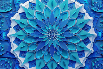 Canvas Print - Abstract Blue Mandala: Serene 3D Paper Art Design, Intricate Floral Pattern, Calming Hues