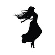 © VirtuosoArt - Silhouette of a woman with long flowing hair and dress standing with arms outstretched and head tilted back