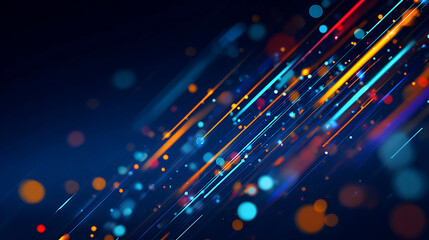 Abstract streaks of colorful light and bokeh on a dark blue background