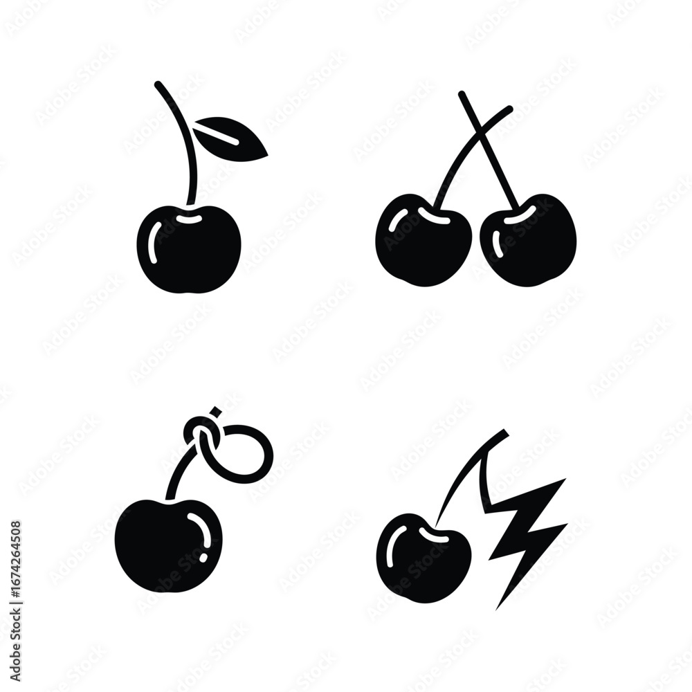 Cherry Icons Four Unique Styles for Design Projects Stock Vector ...