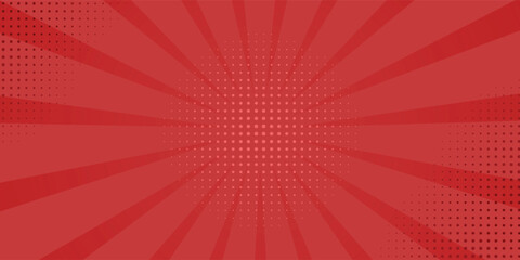 Poster - red comic sunburst effect background with halftone. pop art comic-style vector background. suitable 