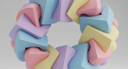 Abstract Pastel Color Interlocking Shapes 3D Render