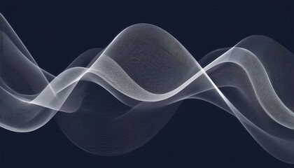 Wall Mural - flowing abstract white wave lines on dark blue background creating elegant futuristic motion texture