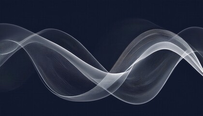Wall Mural - flowing abstract white wave lines on dark blue background creating elegant futuristic motion texture