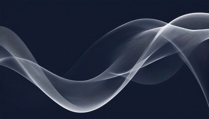 Wall Mural - flowing abstract white wave lines on dark blue background creating elegant futuristic motion texture
