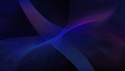 Wall Mural - flowing neon wave lines in deep blue and violet abstract digital background with futuristic grid tex
