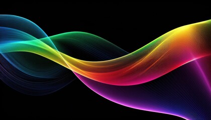 Wall Mural - flowing neon rainbow wave on black background with vibrant light gradient lines perfect for modern d