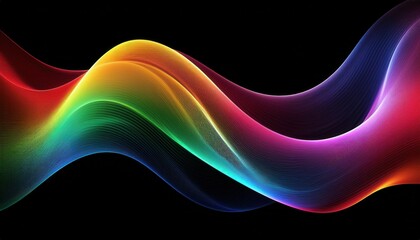 Wall Mural - flowing neon rainbow wave on black background with vibrant light gradient lines perfect for modern d